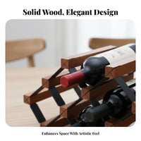 Wooden Vino Rack Solid Wood Wooden Countertop Vino Rack Elegant Design Freestanding Bottle Stand for Homeowners, Adults, Tabletop, Dining Room