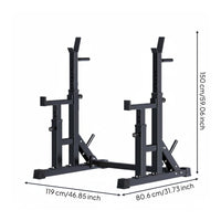 Stable and Safe Adjustable Squat Rack Space-Saving Design Adjustable Bench Press Rack Long-Lasting Powder Coat Finish Multi-Functional Barbell Stand Small Footprint