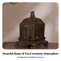 Copper Incense Holder Pedestal Base Antique Square Scent Container Side Handles Interior Ornament