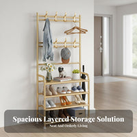 Multi-Functional Coat Rack with Shoe Storage Space Saving Freestanding Garment and Shoe Rack Large Capacity Hall Tree with Shelves Easy to Assemble for Families, Homeowners, Students, Hallway, Bedroom, Living Room, Apartment