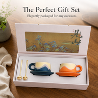 Kiln-Glazed Ceramic Coffee Cup and Saucer Set, 240ml, Luxury Latte Cups with Gift Box