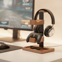 Headphone and Controller Stand Three-Function Headset and Controller Holder Space-Saving Organizer for Gaming Aficionados, Streamers, Office