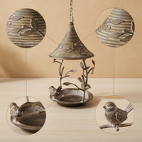 Distressed Bird Feeder with Hanging Chain Weathered Iron Bird Feeder Vintage Weather-Resistant for Gardeners