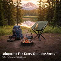 Quick Setup Collapsible Moon Chair No Assembly Required Folding Camp Chair High Weight Capacity Portable Seat Stable Frame for Picnickers, Backpackers, Fishing, Picnics, Backyard, Music Festivals
