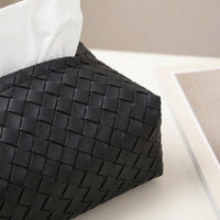 Tissue Box for Home Office, Multi-purpose Woven Leather Car Tissue Holder, Light Luxury Style PU Leather Cover, Braided Home Decor Accessory