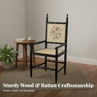 Woven rearrest Cane rear Dining Chair sturdy Wood Frame Cane rear Armchair Vintage aesthetic Indoor Furniture Easy Assembly for Design aficionados, Interior Designers, Kitchen, Living Room, Study, Bedroom