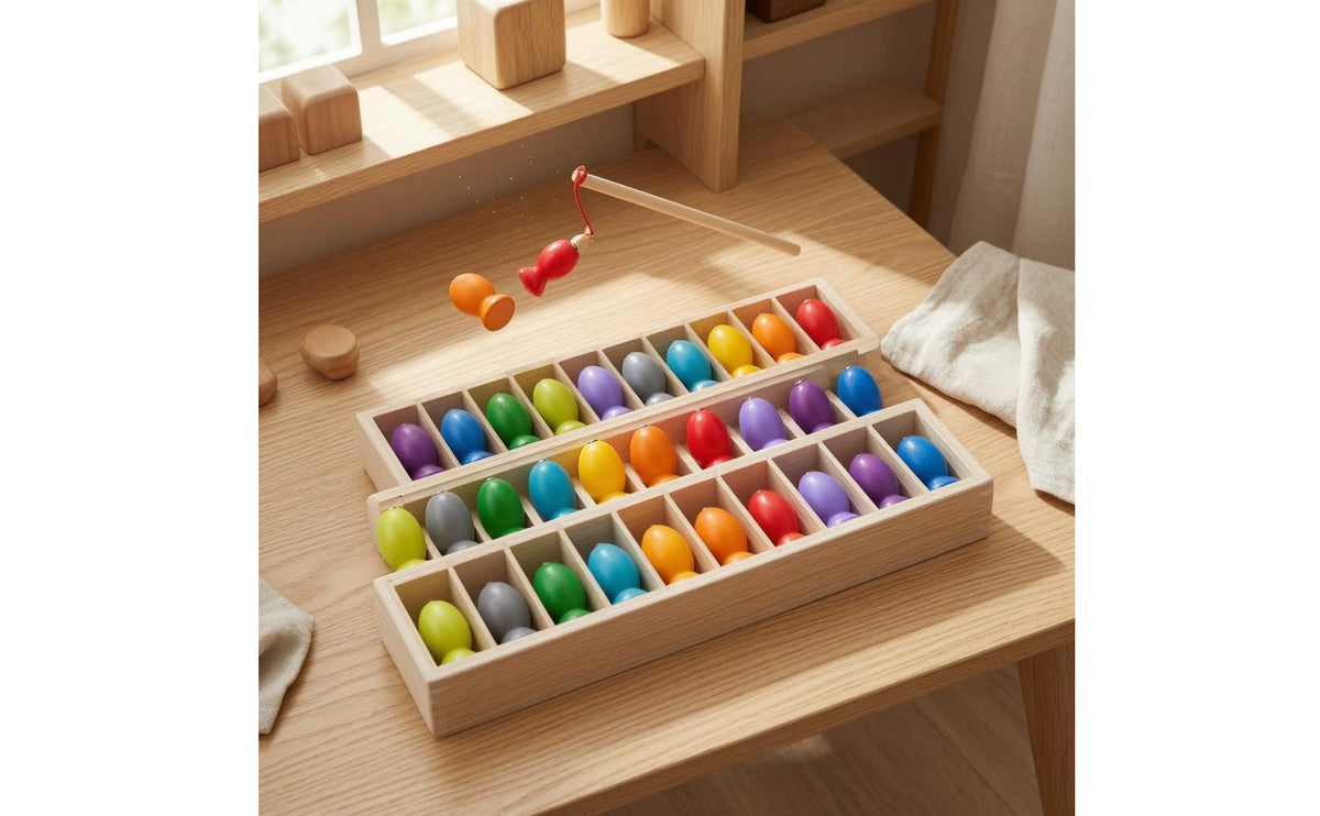 Compartmented Board Bowling Matching Game Rounded Pieces Wooden Matching Toy Storage Slots Memory Reasoning Toy Colorful