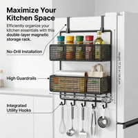 Metal Vegetable Storage Rack for Pantry and Kitchen, Fridge Organizer Side with Hooks, Tiered Wire for Students