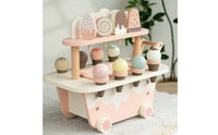 Toy Ice Cream Cart Pastel Wooden Play Cart with Desserts Sturdy Pretend Play Dessert Stand for Kids