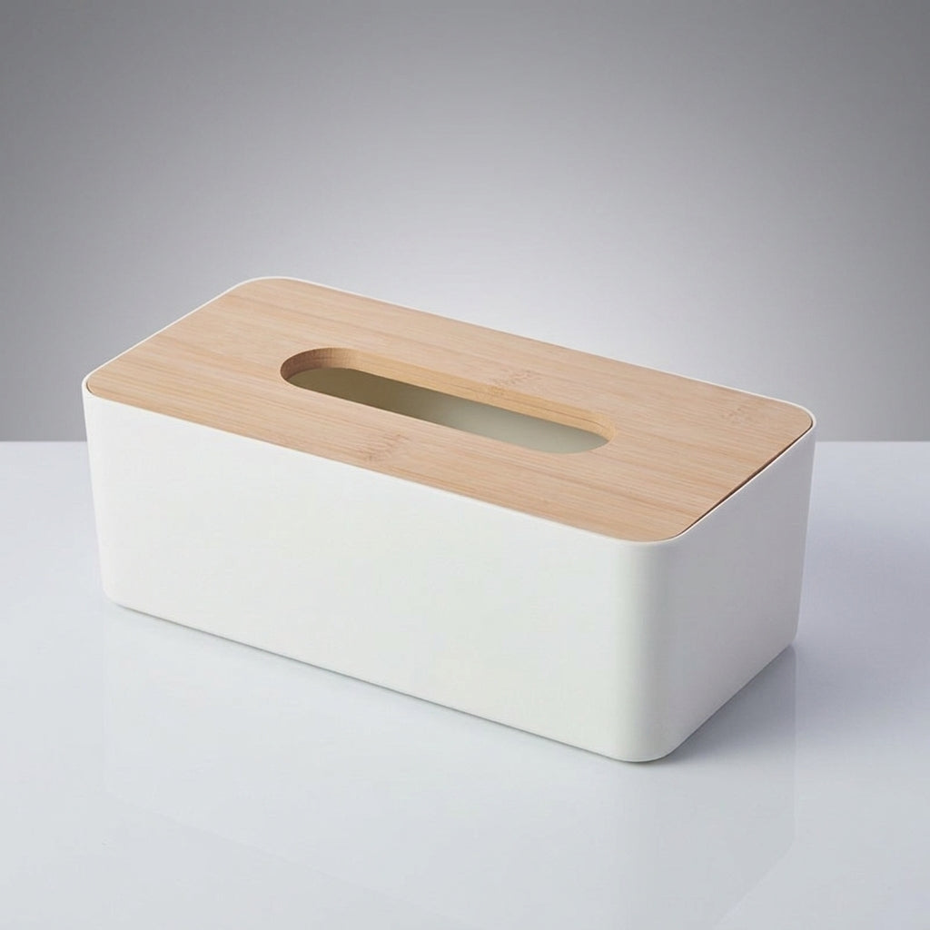 Tissue Paper and Facial Tissue Box Holder with Phone Stand, Modern Minimalist Style Desk Storage for Home Office, White Rectangular Tissue Box