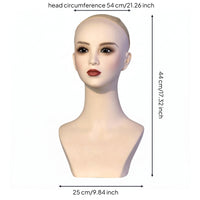 Mannequin Head with Shoulders Skin-Toned-Toned Female Mannequin Head Pre-Madeup for Cosplayers, Jewelers, Retail Stores
