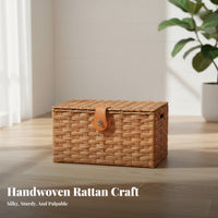 Imitation Rattan Storage Box With Lid Home Organization Side Handles for Parents