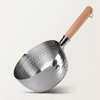 Milk Pan and Stainless Steel Saucepan with Wood Handle, Hammered 304 Stainless Steel Small Saucepan with Lid, Noodle Pot for Induction Hobs