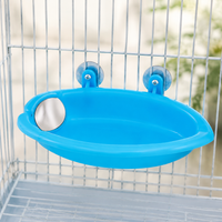 Bird Bath House for Parrots, Blue Bird Bath with Feeding Bowl, Multifunctional Water Bowl for Cage Mounting