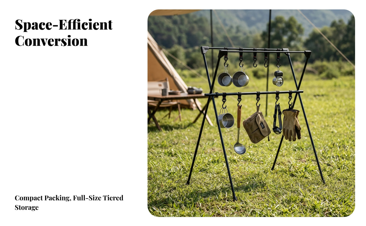 Portable Tripod Hanging Rack with Hooks | Foldable, Camping Hanging Rack with Hooks, for Campsite