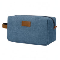 Leather Trim Canvas Toiletry Bag Zippered Waterproof Toiletry Bag Woven Texture