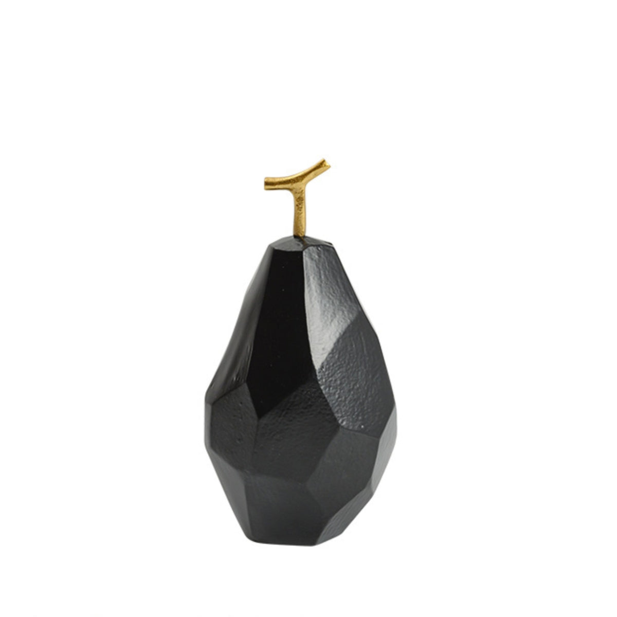 Metal Pear Statue with Golden Stemmed Faceted Fruit Sculpture Sculptural Figurine for Bookshelf