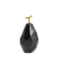 Metal Pear Statue with Golden Stemmed Faceted Fruit Sculpture Sculptural Figurine for Bookshelf