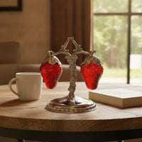 Vintage-Style Strawberry Condiment Set Antique-Look Condiment Stand with Bottles Textured Glass Tableware for Dining Table