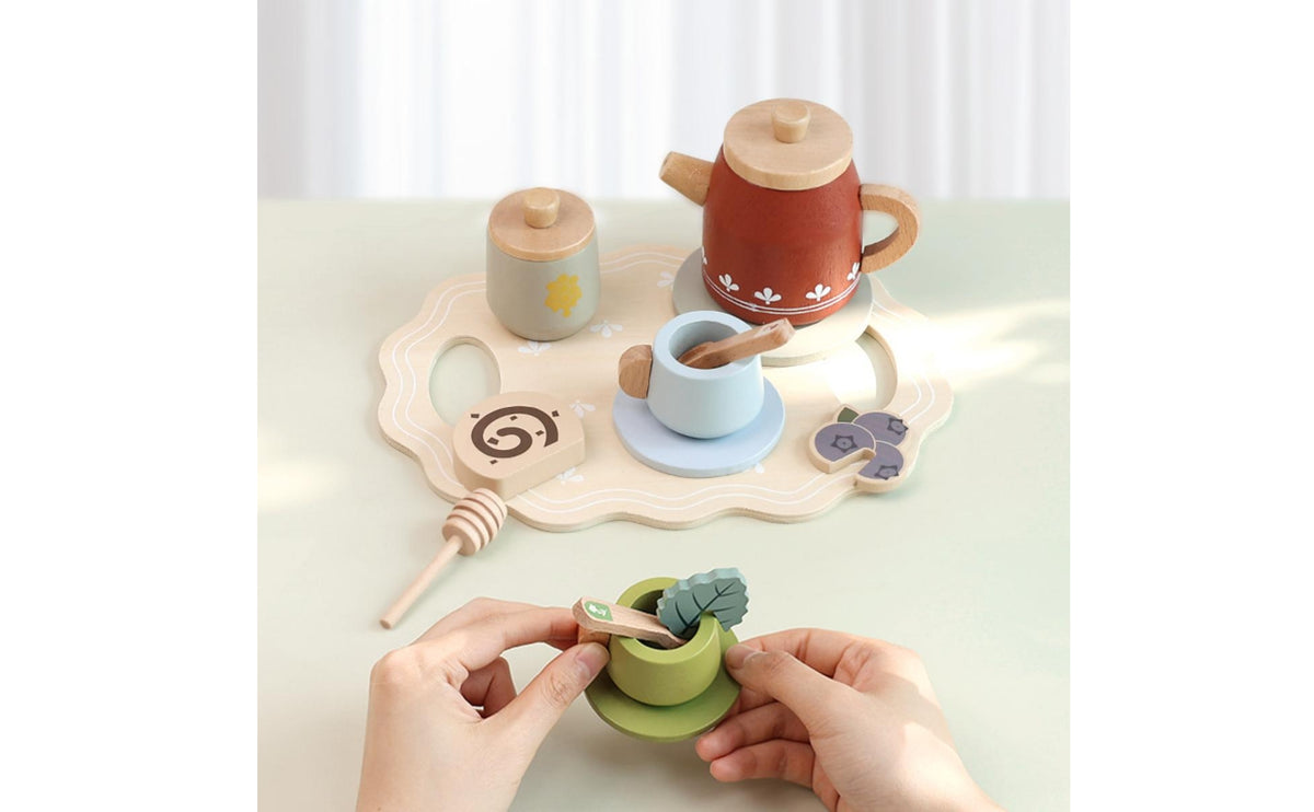 Wooden Tea Set Child-Centered Pretend Tea Set Educational for Preschoolers
