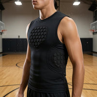 Hexagonal Pads Contact-Resistant Protection Vest Close Fitting Sleeveless Safeguarding Vest Stretch Textile Compression Padded Shirt Streamlined Shape