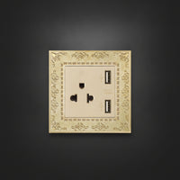 Ornate Wall Outlet with Decorative Frame Vintage Decorator Receptacle Gold-Toned Decorative Outlet Cover Retro for Interior Designers, Homeowners, Renovators, Living Room, Bedroom, Hotel