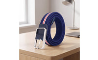 Woven Belt with Metal Buckle Braided Stretch Belt with Pin Buckle Waistband Elastic Casual for Men, Daily Wear, Travel