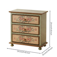 Tiny Hardwood Storage Drawers Vintage Tabletop Chest of Drawers Floral Desk Drawer Organizer for Collectors, Vanity, Bedside Table
