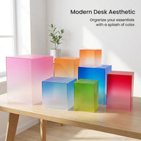 Acrylic Display Case Organizer Box, Gradient Material Design, Storage for Shelves for Desk, Stationery for Teens