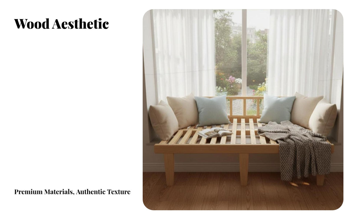 Space-Saving Extendable Slatted Bed with Guardrail Bedroom Furniture Expandable Frame Daybed no-box-support foundation-required support foundation Required for Apartment Dwellers, Students, Children, Bay opening, Small areas, Kid's Room