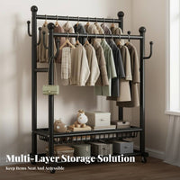 Stable Structure Double Rod Clothing Rack Double Rod Clothes Stand Heavy Duty Clothes Hanging Rack for Families, Retailers, Cloakroom, Laundry Room, Entryway, Walk-in Closet