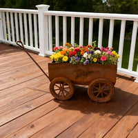 Weathered Wheelbarrow Planter Rustic Vintage Cart Flower Pot Weathered Finish Iron Plant Wagon for Patio