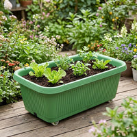 Large Rectangular Planter Box with Wheels, 59x31x18.5cm Wheeled Trough Planter Outdoor, Thickened Resin Garden Planters Outdoor for Patio