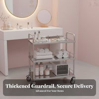 Stainless Steel Rolling Cart Silent Movement Stainless Steel Utility Cart Cosmetology Studio Trolley Sturdy Duty Construction
