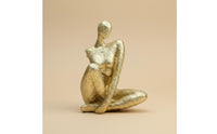 Golden Sitting Lady Figurine Elegant Accent Piece Abstract Woman Statue Handcrafted Look House Decoration for Living Room