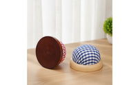 Handmade DIY Wooden Base Pincushion Checkered Pattern Pincushion Sewing Needle Cushion for Crafters, Patchwork