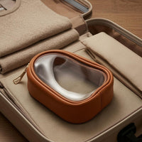 Jewelry Storage Pouch Leather-Like Portable Jewelry Pouch Gold-Tone Hardware Oval Shape