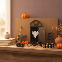 Halloween Miniature Door with Ghost Motif Spooky Miniature Dollhouse Door Arched Decorations 3D for Crafters