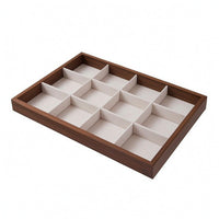 Beige Lined Walnut Jewelry Tray Slim Divided Jewelry Tray Raised Rim Household Storage Rectangular