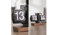 Flip Clock with Wooden Base Compact Classic Current Woodgrain Flip Clock High Readability for Office, Bookshelf