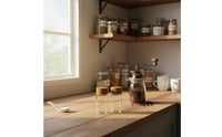 Clear Body Mini Glass Jar Small Storage Bottle Wooden Lid Airtight Seasoning Jar for Travelers, Commuters, Camping