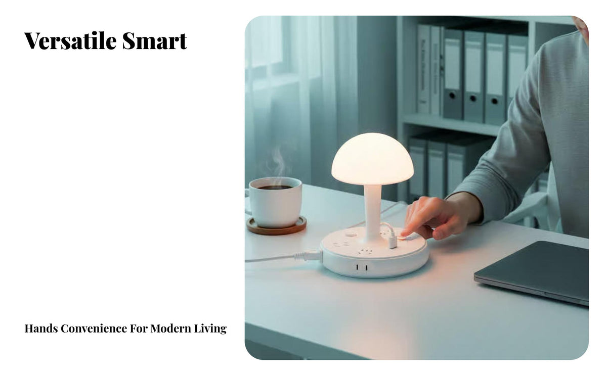 Power Strip Lamp Multi-Functional Vocal Control Smart Adjustable Brightness Bedside Lamp USB Hub for Office Workers, Teens, Bedroom, Study Room