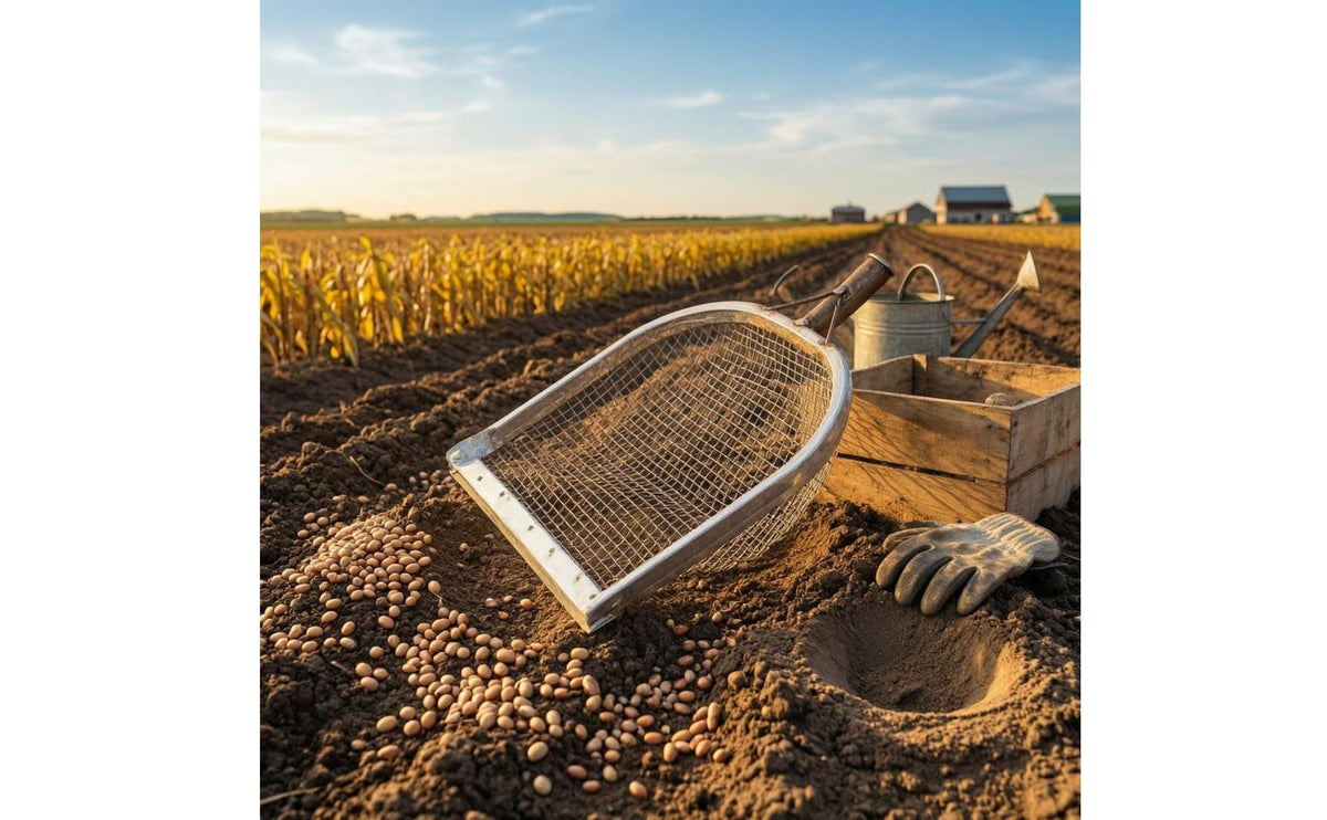Stainless Steel Long Handle Soil Sifting Shovel Rust Resistant Wire Mesh Shovel Reinforced Frame Soil Sifting Screen Heavy Duty for Gardeners, Farmers, Farm