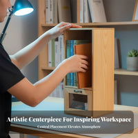 Vertical Book Rack with Drawer Multi-Functional Desktop Organizer for Study Room