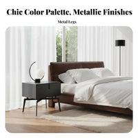 Saddle Leather Finish Round Two-Drawer Cabinet Minimalist Design Nightstand Luxury design Bedroom Furniture long-lasting for Hotel managers, Apartment Dwellers, Interior Designers, Guest Room, Small Spaces, Office