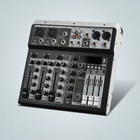 Compact 4-Channel Mixer Portable Sound Mixer with USB Interface 3-Band EQ Mixing Console with Bluetooth Digital for Streamers, Podcasters, Vocalists, Home Studio, Live Broadcasting, Karaoke