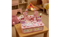 Pretend Dress-up Station Box Pink-Themed Play Makeup Vanity with Drawer Tabletop for Playroom