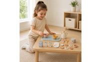 Wooden Coffee Toy Set Pastel Pretend Coffee Set Printed Labels Kids Tea Service