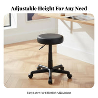 360-Degree Swivel Adjustable Round Stool Thick Padded Cushion Rolling Seat Easy to Clean Seating Furniture Water-Resistant Surface for Beauty Technicians Artists, Salon, Medical Office, Workshop, Kitchen