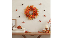 Wreath with Chrysanthemums Autumn Wreath with Maple Leaves Artificial for Thanksgiving